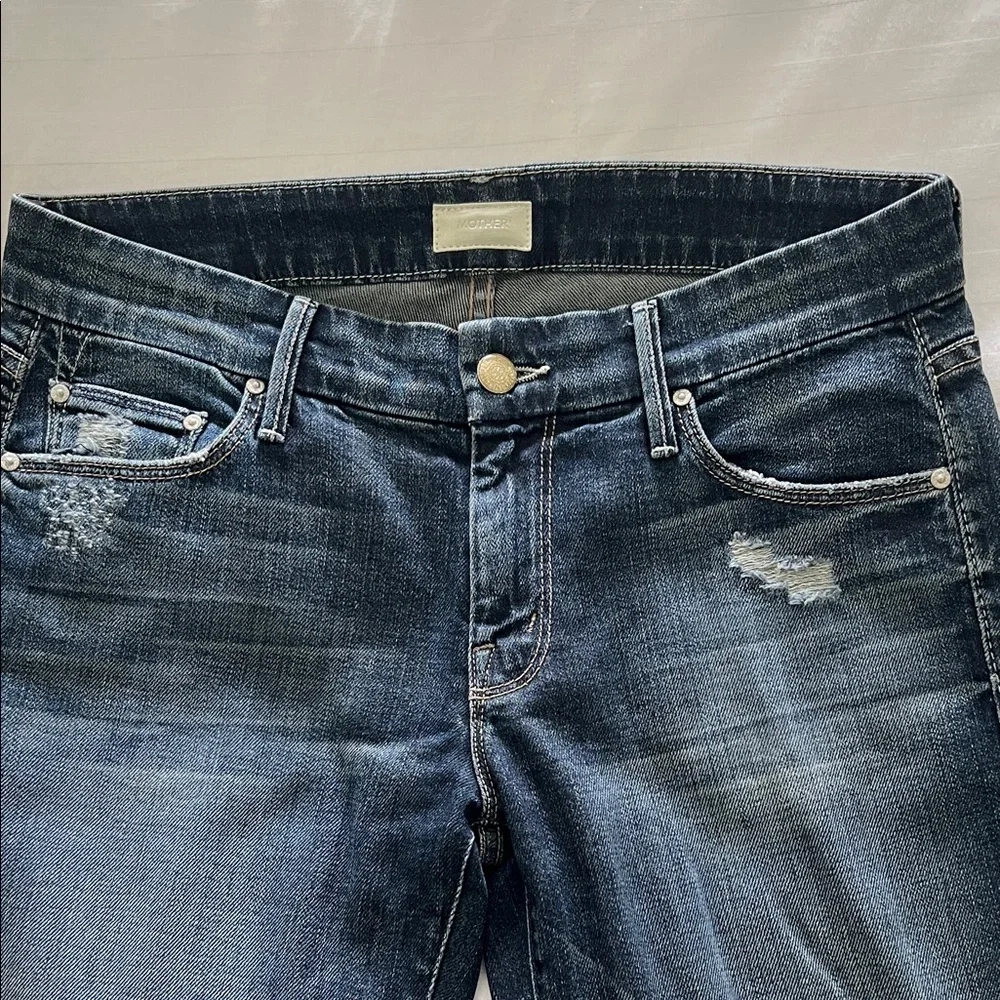 MOTHER Women's Distressed Dark Blue Skinny Jeans - Picture 3 of 13